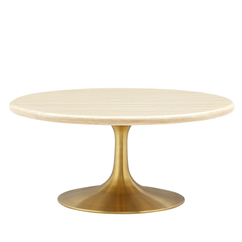 EEI-6753-GLD-TRA Lippa 36" Round Faux Travertine Coffee Table by Modway