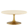 Modway EEI-6753-GLD-TRA Lippa 36" Round Faux Travertine Coffee Table Gold Travertine