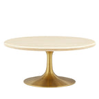 Modway EEI-6753-GLD-TRA Lippa 36" Round Faux Travertine Coffee Table Gold Travertine
