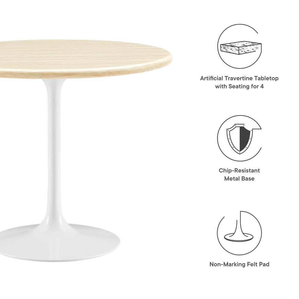 EEI-6748-WHI-TRA Lippa 36" Round Faux Travertine Dining Table by Modway