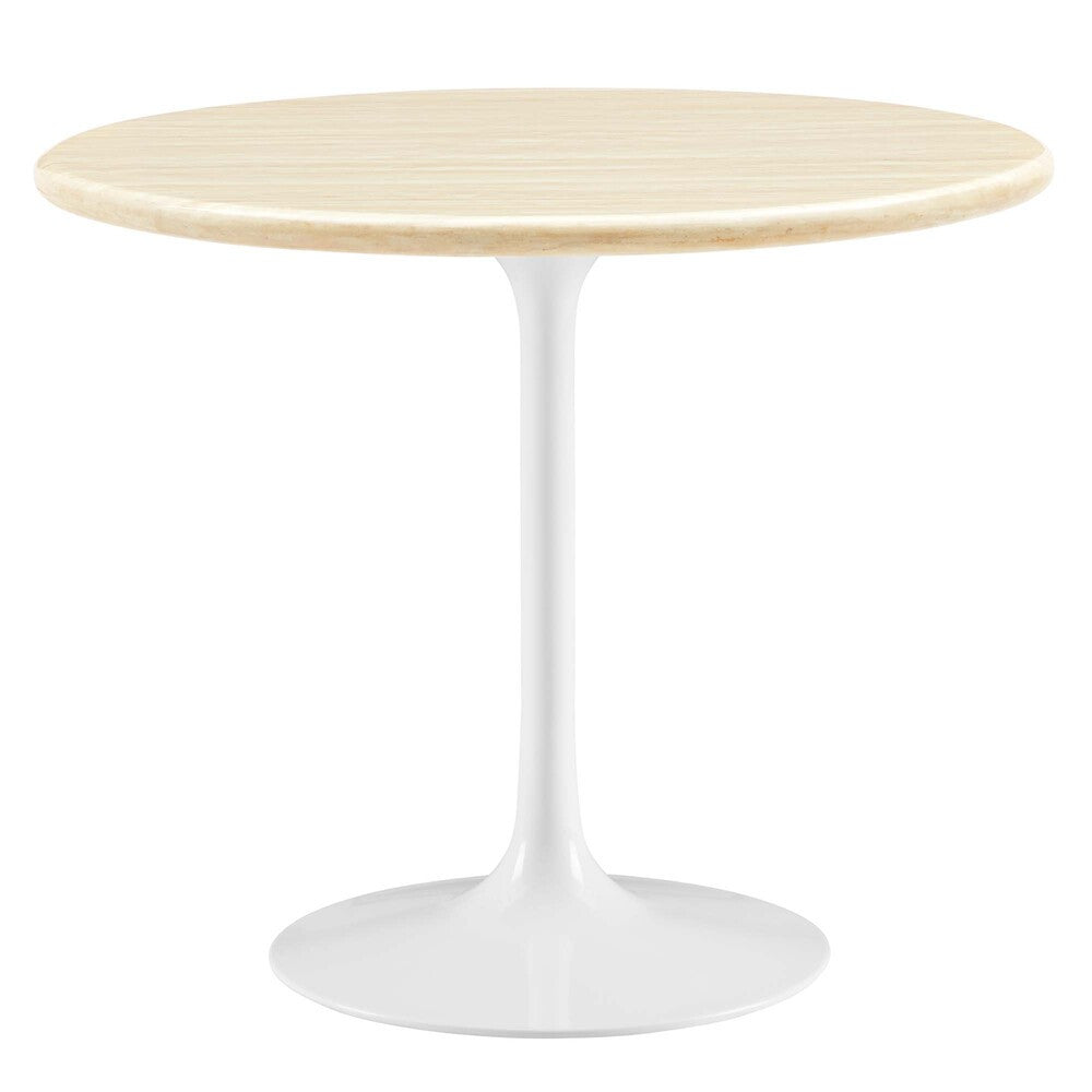 EEI-6748-WHI-TRA Lippa 36" Round Faux Travertine Dining Table by Modway
