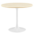 Modway EEI-6748-WHI-TRA Lippa 36" Round Faux Travertine Dining Table White Travertine
