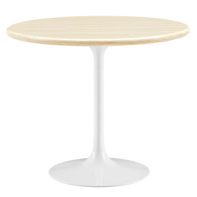 Modway EEI-6748-WHI-TRA Lippa 36" Round Faux Travertine Dining Table White Travertine