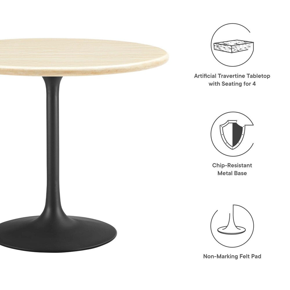 EEI-6750-BLK-TRA Lippa 36" Round Faux Travertine Dining Table by Modway