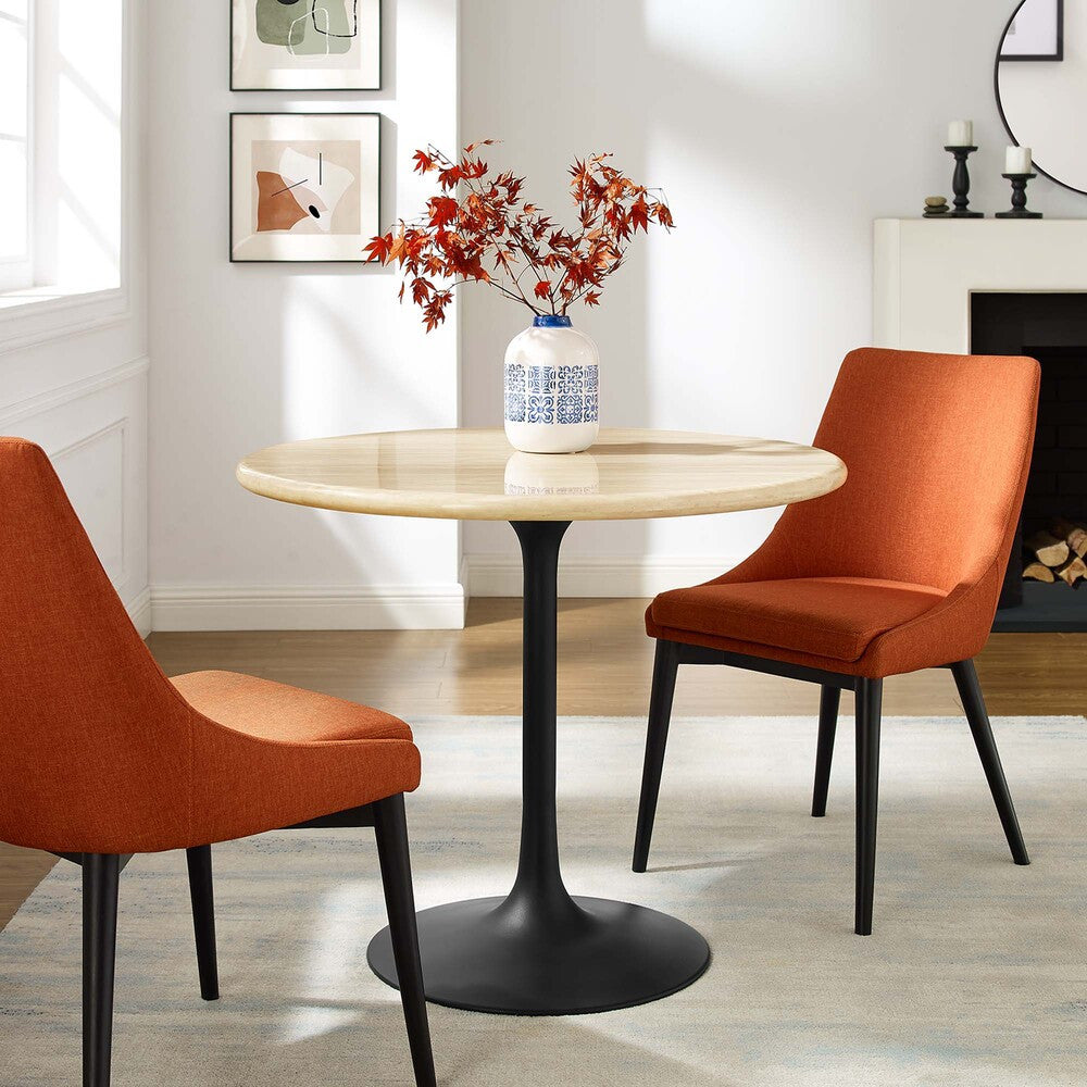 EEI-6750-BLK-TRA Lippa 36" Round Faux Travertine Dining Table by Modway