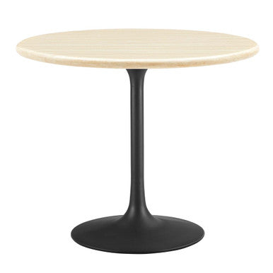 Modway EEI-6750-BLK-TRA Lippa 36" Round Faux Travertine Dining Table Black Travertine