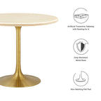 EEI-6752-GLD-TRA Lippa 36" Round Faux Travertine Dining Table by Modway