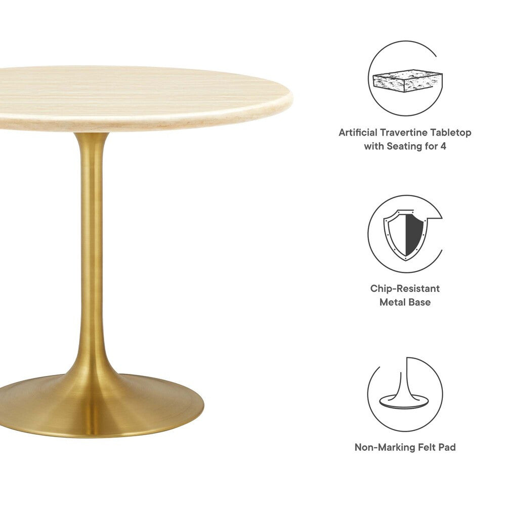 EEI-6752-GLD-TRA Lippa 36" Round Faux Travertine Dining Table by Modway