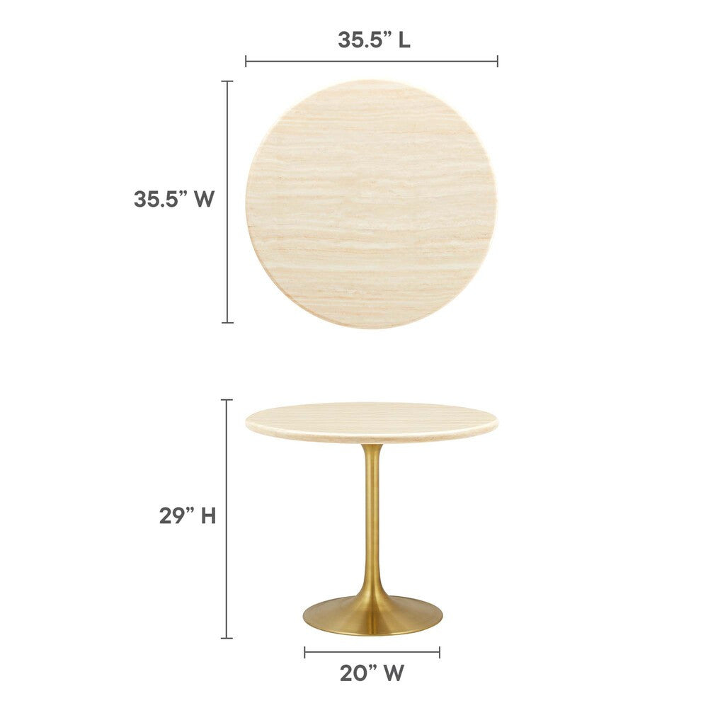 EEI-6752-GLD-TRA Lippa 36" Round Faux Travertine Dining Table by Modway