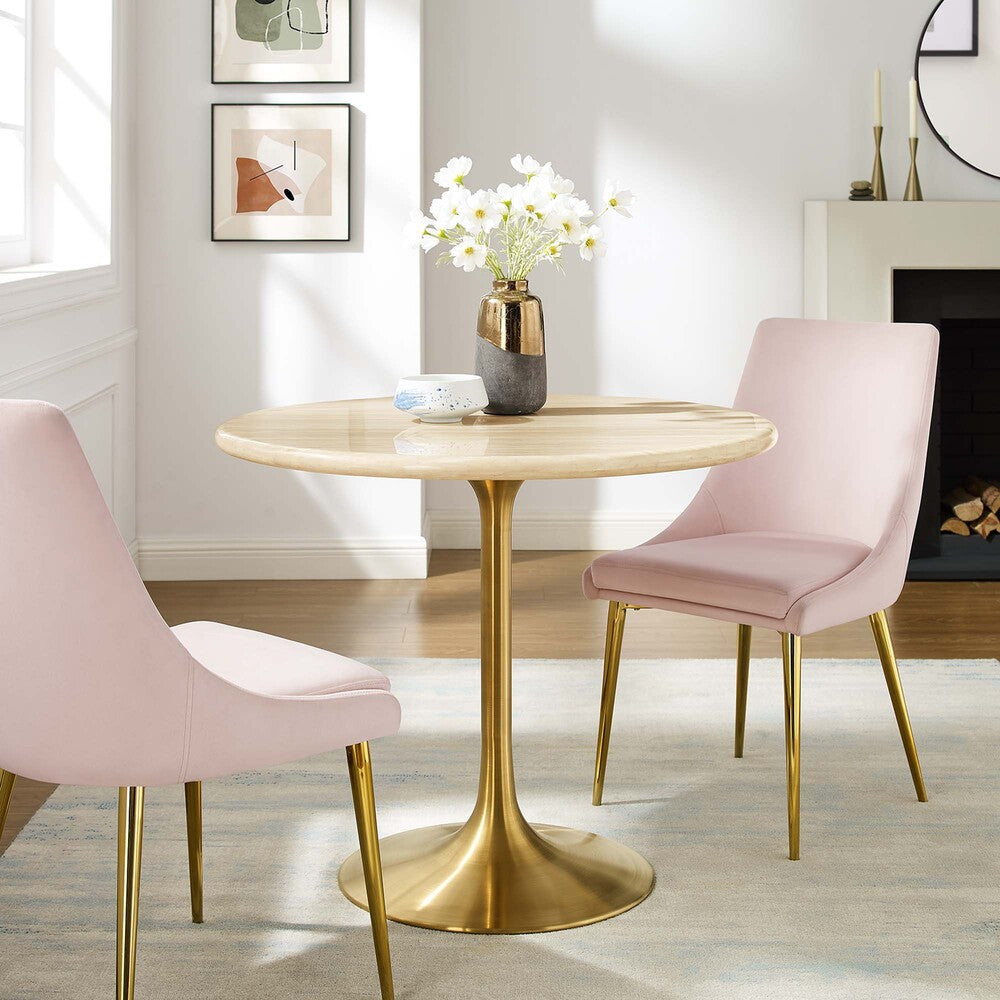 EEI-6752-GLD-TRA Lippa 36" Round Faux Travertine Dining Table by Modway