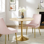 EEI-6752-GLD-TRA Lippa 36" Round Faux Travertine Dining Table by Modway