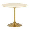 Modway EEI-6752-GLD-TRA Lippa 36" Round Faux Travertine Dining Table Gold Travertine