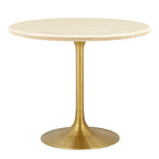 Modway EEI-6752-GLD-TRA Lippa 36" Round Faux Travertine Dining Table Gold Travertine