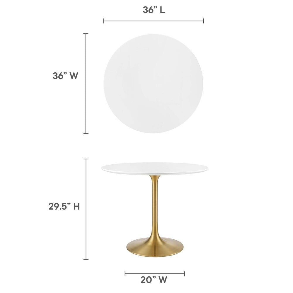 EEI-3209-GLD-WHI Lippa 36" Round Wood Dining Table by Modway