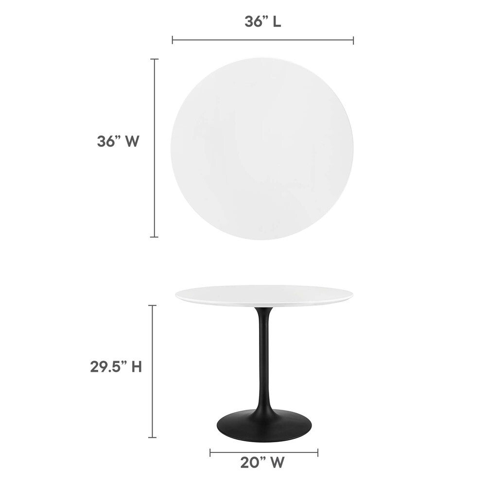 EEI-3511-BLK-WHI Lippa 36" Round Wood Dining Table by Modway