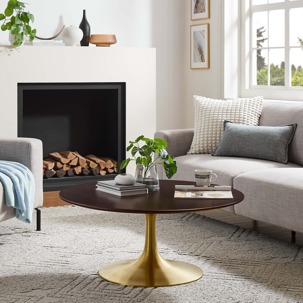 EEI-5244-GLD-CHE Lippa 36" Round Wood Coffee Table by Modway