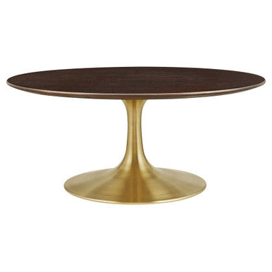 Modway EEI-5244-GLD-CHE Lippa 36" Round Wood Coffee Table Gold Cherry Walnut