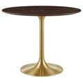 Modway EEI-5214-GLD-CHE Lippa 36" Round Wood Dining Table Gold Cherry Walnut