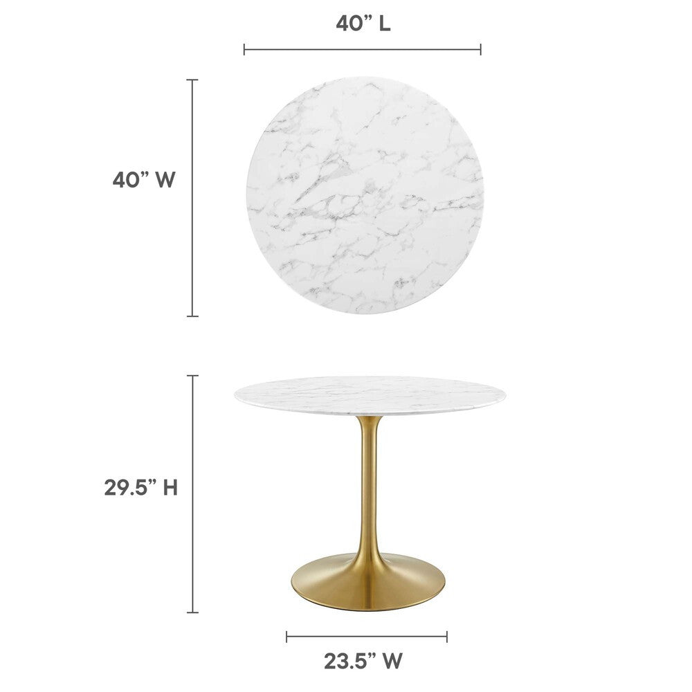 EEI-3231-GLD-WHI Lippa 40" Round Faux Marble Dining Table by Modway