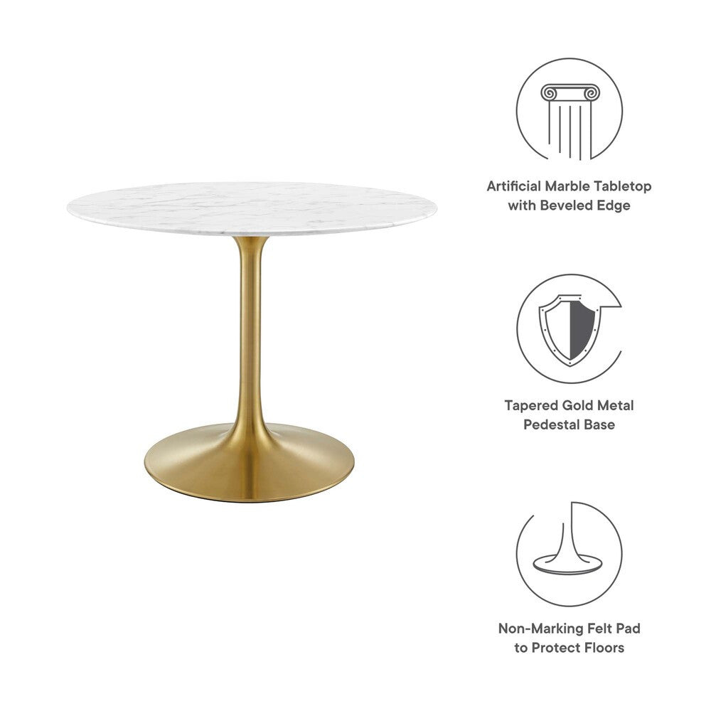 EEI-3231-GLD-WHI Lippa 40" Round Faux Marble Dining Table by Modway
