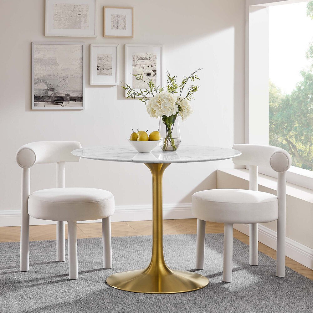 EEI-3231-GLD-WHI Lippa 40" Round Faux Marble Dining Table by Modway