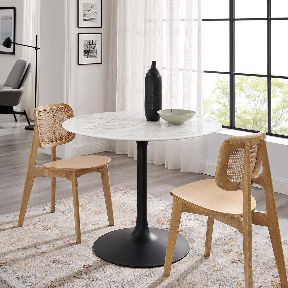 EEI-3526-BLK-WHI Lippa 40" Round Faux Marble Dining Table by Modway