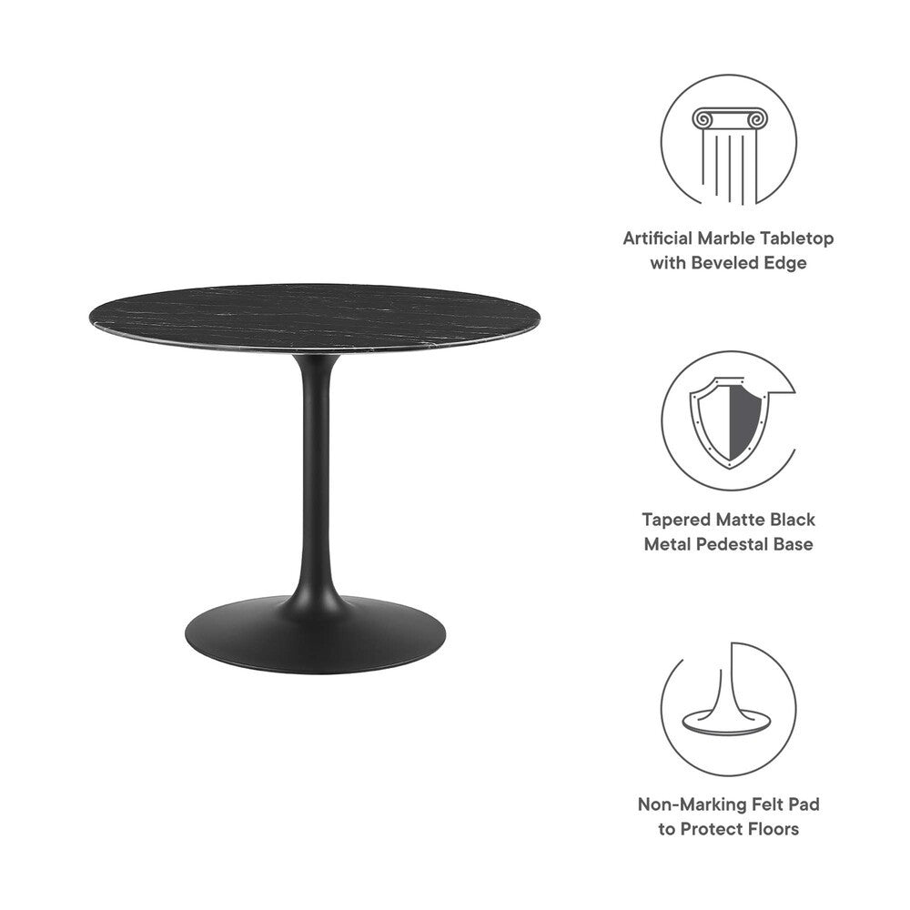 EEI-4876-BLK-BLK Lippa 40" Round Faux Marble Dining Table by Modway