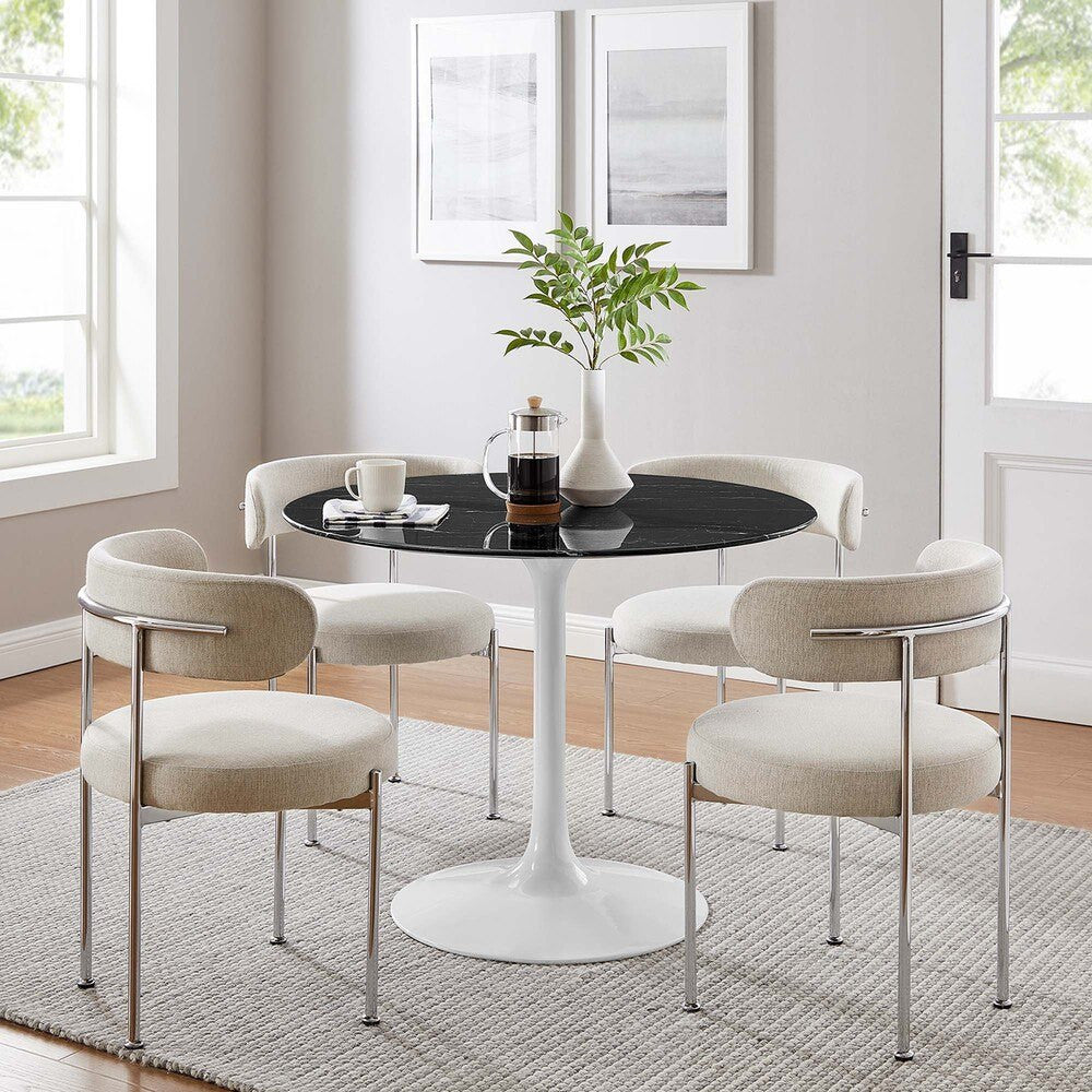 EEI-5181-WHI-BLK Lippa 40" Round Faux Marble Dining Table by Modway