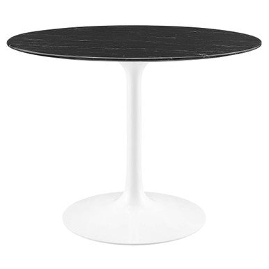 Modway EEI-5181-WHI-BLK Lippa 40" Round Faux Marble Dining Table White Black