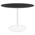 Modway EEI-5181-WHI-BLK Lippa 40" Round Faux Marble Dining Table White Black