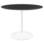 Modway EEI-5181-WHI-BLK Lippa 40" Round Faux Marble Dining Table White Black