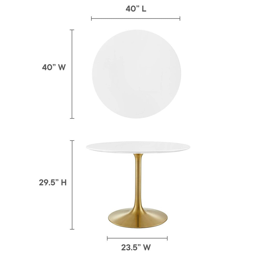 EEI-3226-GLD-WHI Lippa 40" Round Wood Dining Table by Modway