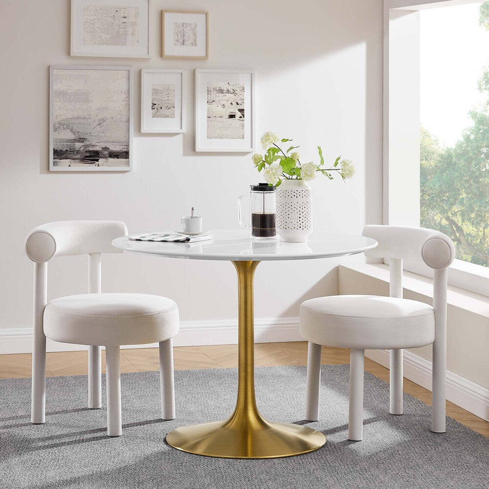 EEI-3226-GLD-WHI Lippa 40" Round Wood Dining Table by Modway