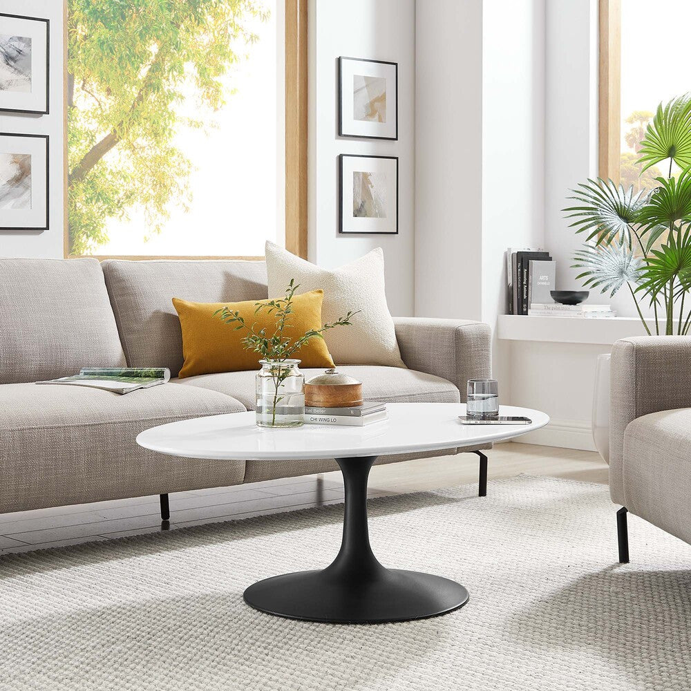 EEI-3533-BLK-WHI Lippa 42" Oval Wood Coffee Table by Modway