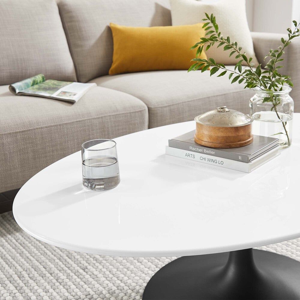 EEI-3533-BLK-WHI Lippa 42" Oval Wood Coffee Table by Modway