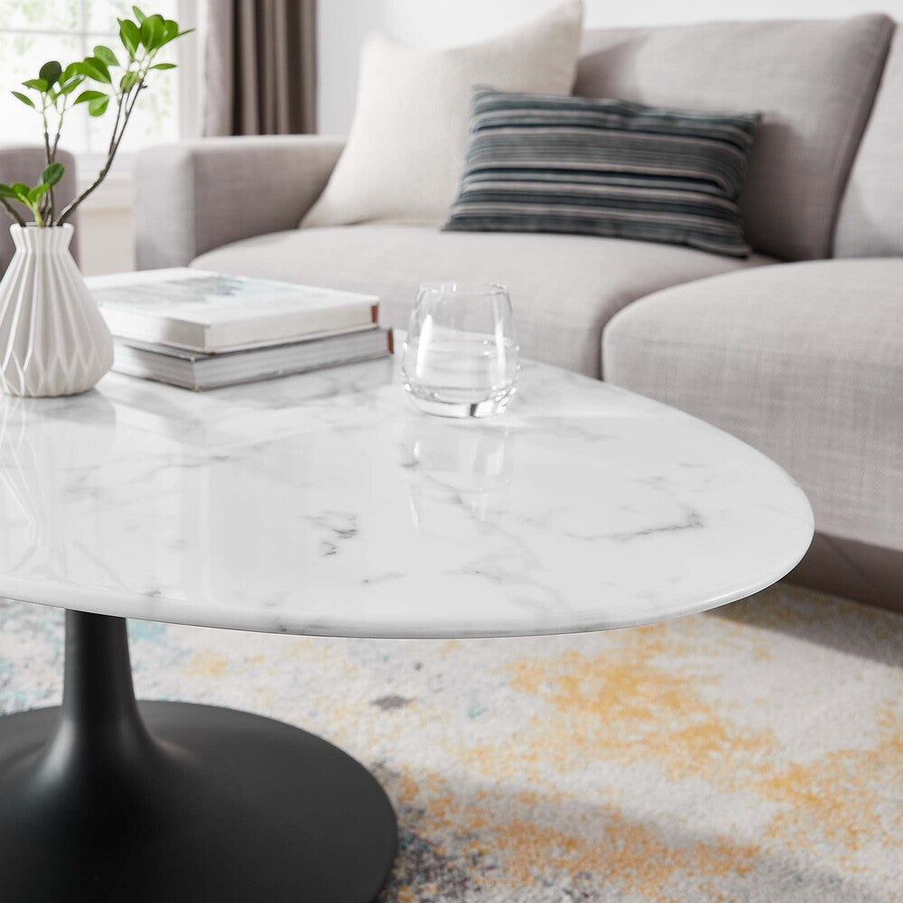 EEI-3537-BLK-WHI Lippa 48" Oval Faux Marble Coffee Table by Modway