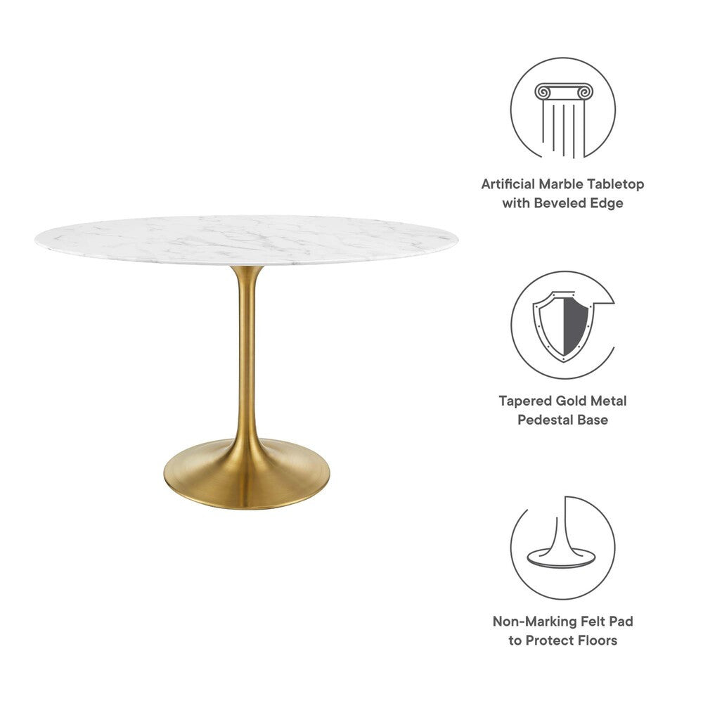 EEI-3216-GLD-WHI Lippa 48" Oval Faux Marble Dining Table by Modway