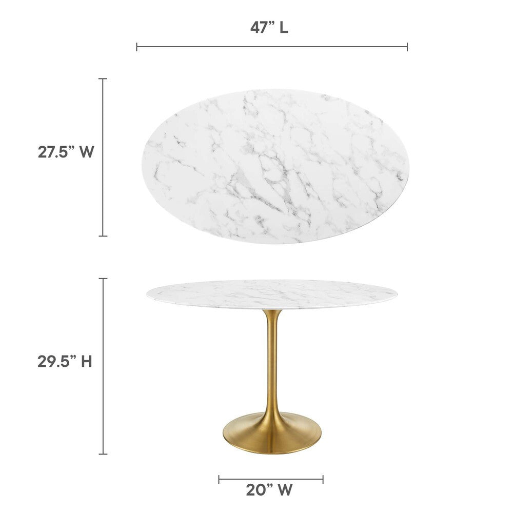 EEI-3216-GLD-WHI Lippa 48" Oval Faux Marble Dining Table by Modway