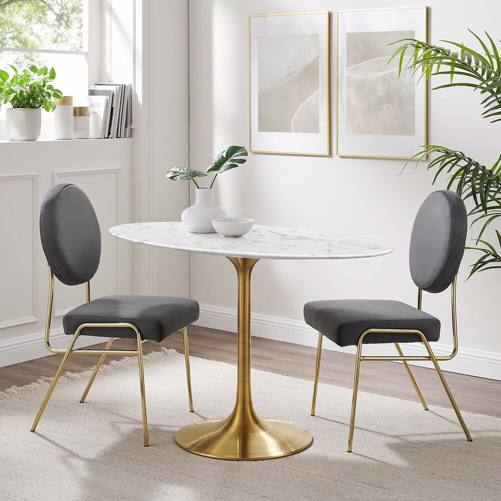 EEI-3216-GLD-WHI Lippa 48" Oval Faux Marble Dining Table by Modway