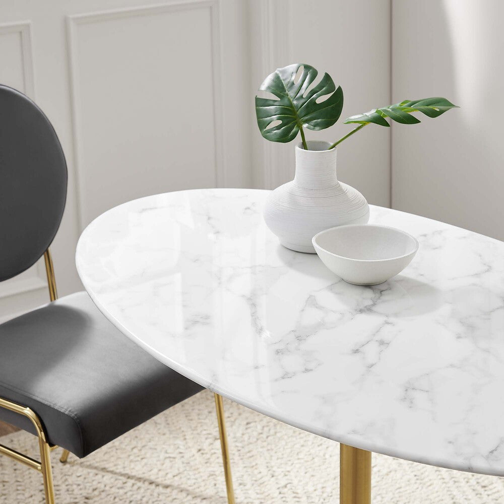 EEI-3216-GLD-WHI Lippa 48" Oval Faux Marble Dining Table by Modway