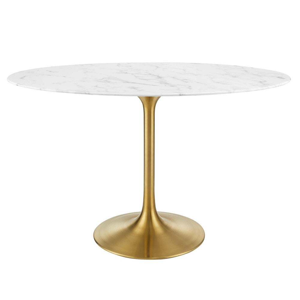 EEI-3216-GLD-WHI Lippa 48" Oval Faux Marble Dining Table by Modway