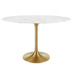 EEI-3216-GLD-WHI Lippa 48" Oval Faux Marble Dining Table by Modway