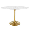 Modway EEI-3216-GLD-WHI Lippa 48" Oval Faux Marble Dining Table Gold White
