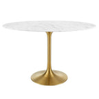 Modway EEI-3216-GLD-WHI Lippa 48" Oval Faux Marble Dining Table Gold White