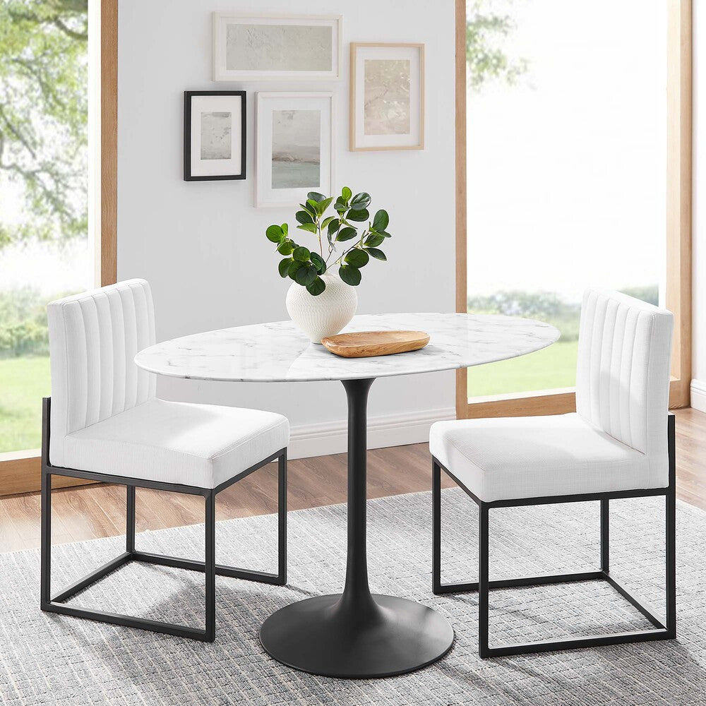 EEI-3518-BLK-WHI Lippa 48" Oval Faux Marble Dining Table by Modway