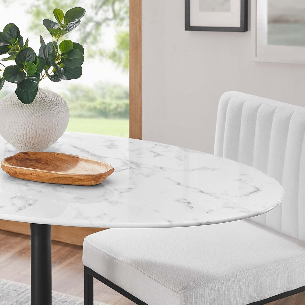 EEI-3518-BLK-WHI Lippa 48" Oval Faux Marble Dining Table by Modway