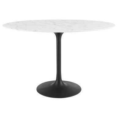Modway EEI-3518-BLK-WHI Lippa 48" Oval Faux Marble Dining Table Black White