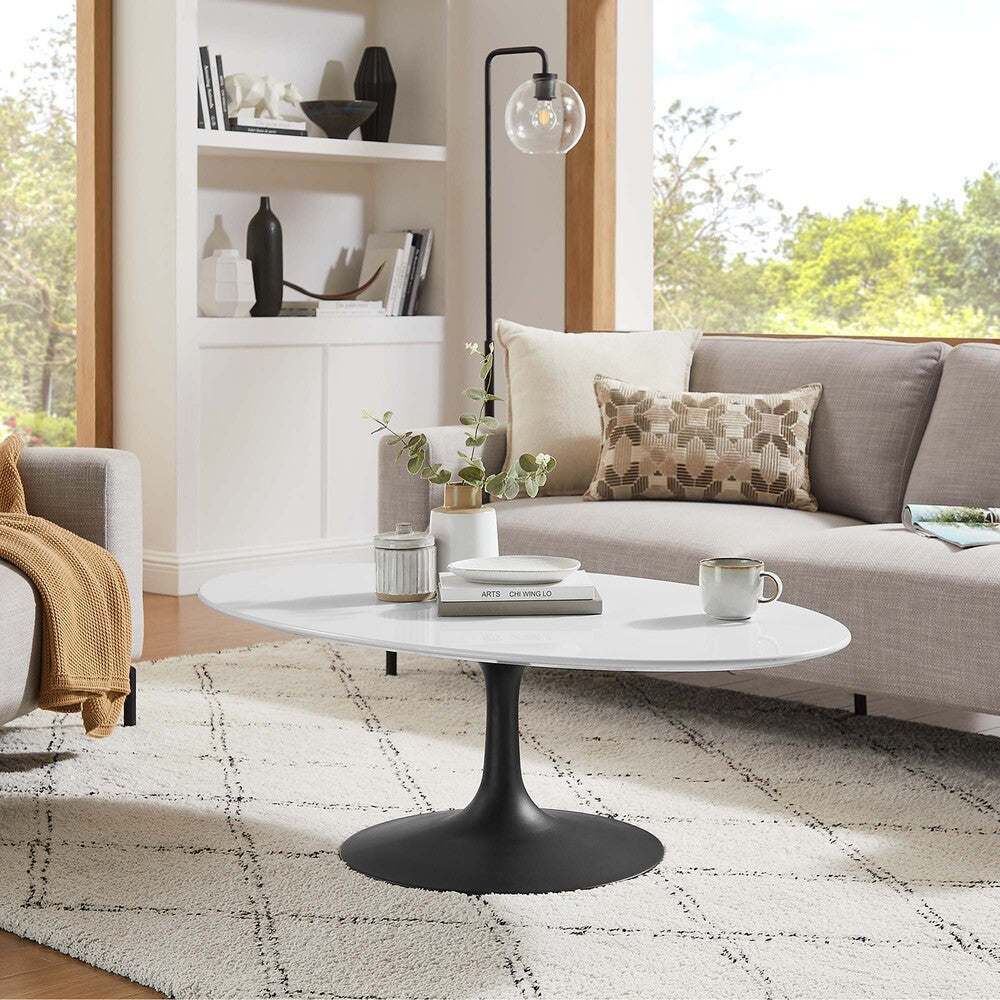 EEI-3536-BLK-WHI Lippa 48" Oval Wood Coffee Table by Modway