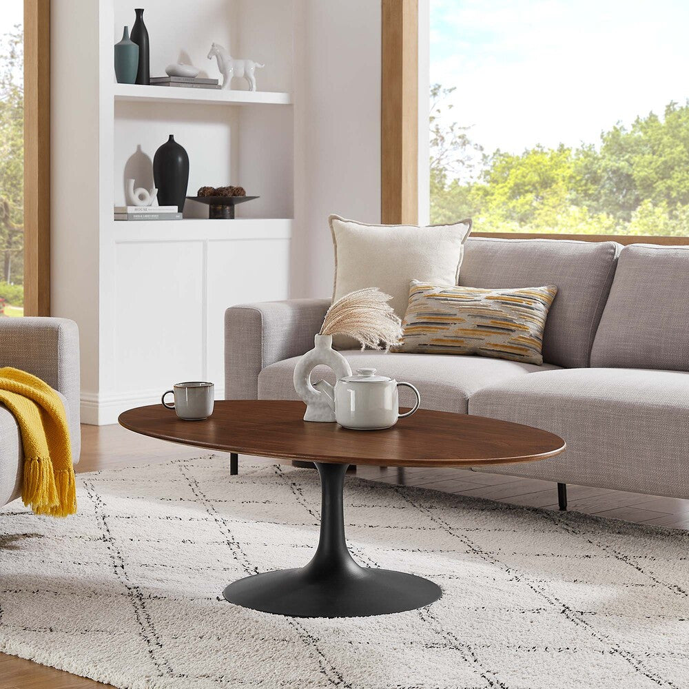EEI-3538-BLK-WAL Lippa 48" Oval Wood Coffee Table by Modway