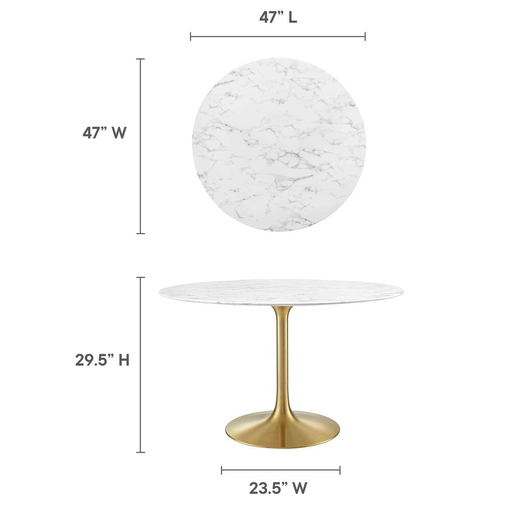 EEI-3232-GLD-WHI Lippa 48" Round Faux Marble Dining Table by Modway
